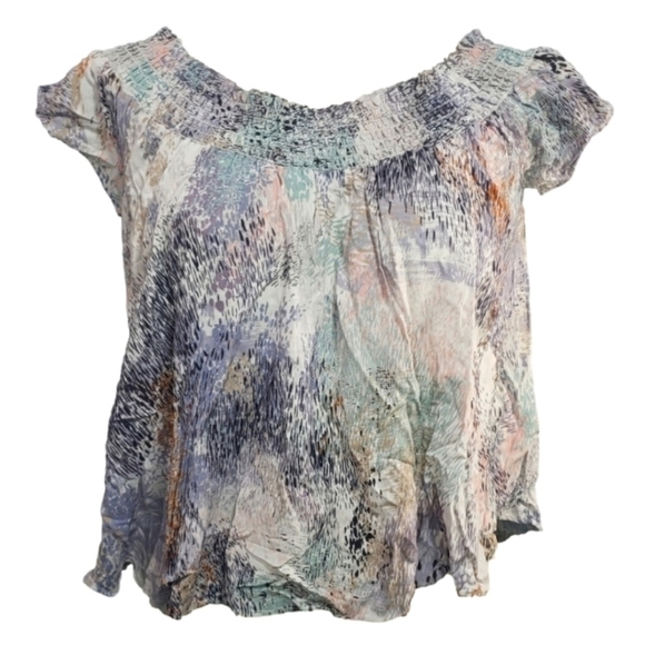 Aritzia Talula Short Sleeve Patterned Blouse - Picture 1 of 8
